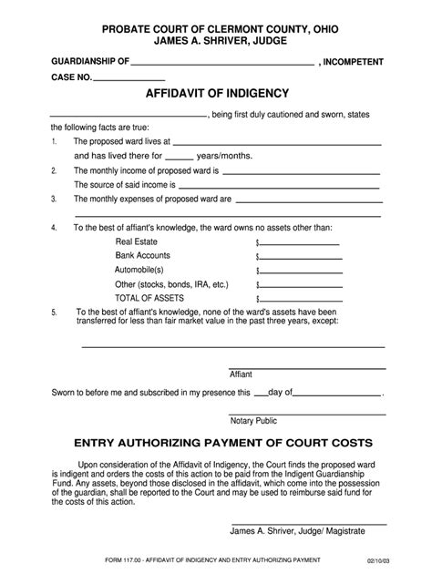 Affidavit of Indigency or Economic Status Sample.